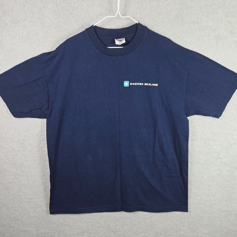 Vintage Maersk Sealand Shirt Adult XL Blue Hanes Beefy T Shipping Promo Tee Mens